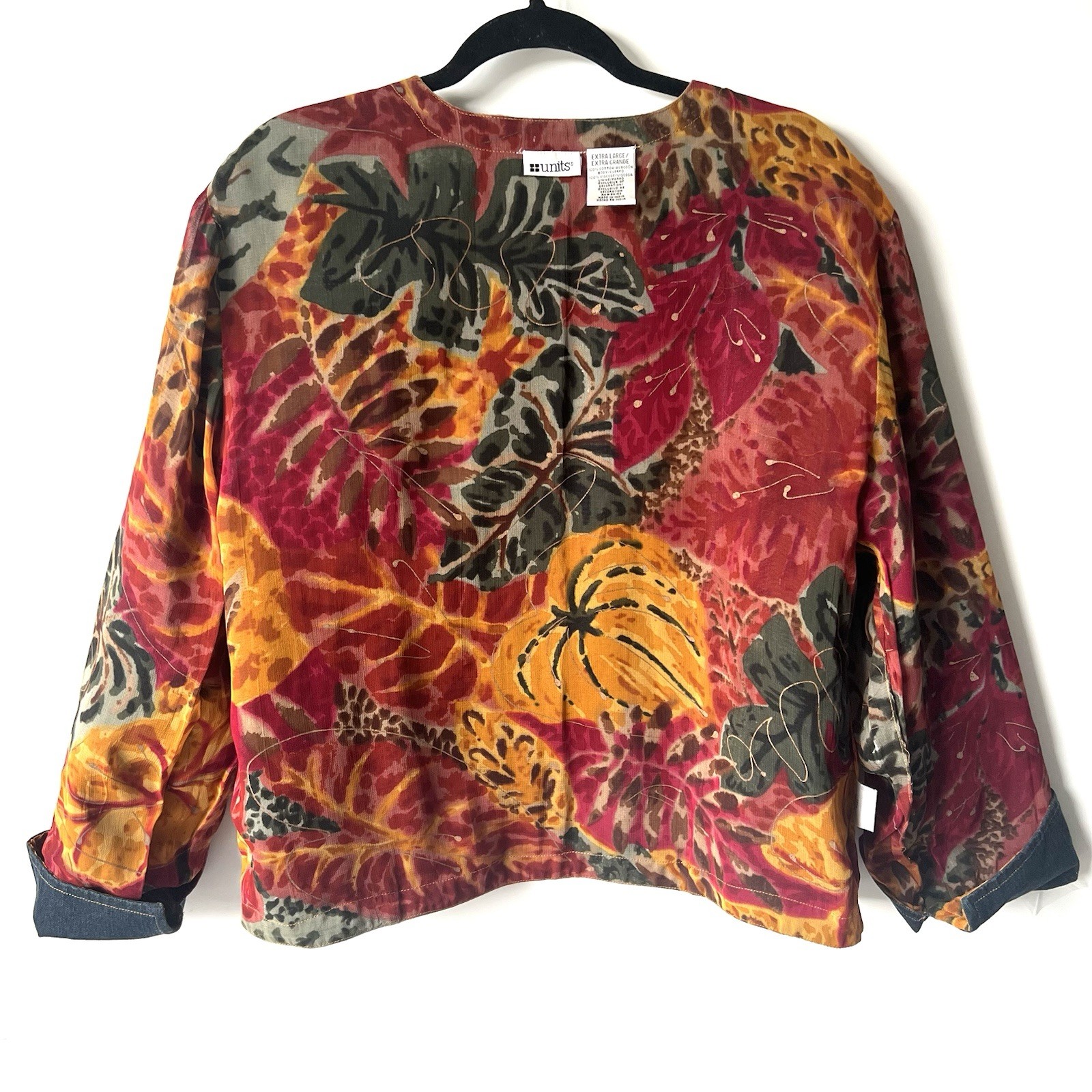 Vintage Units Denim Jacket Reversible Floral Art To Wear Sequins Womens XL FLAW