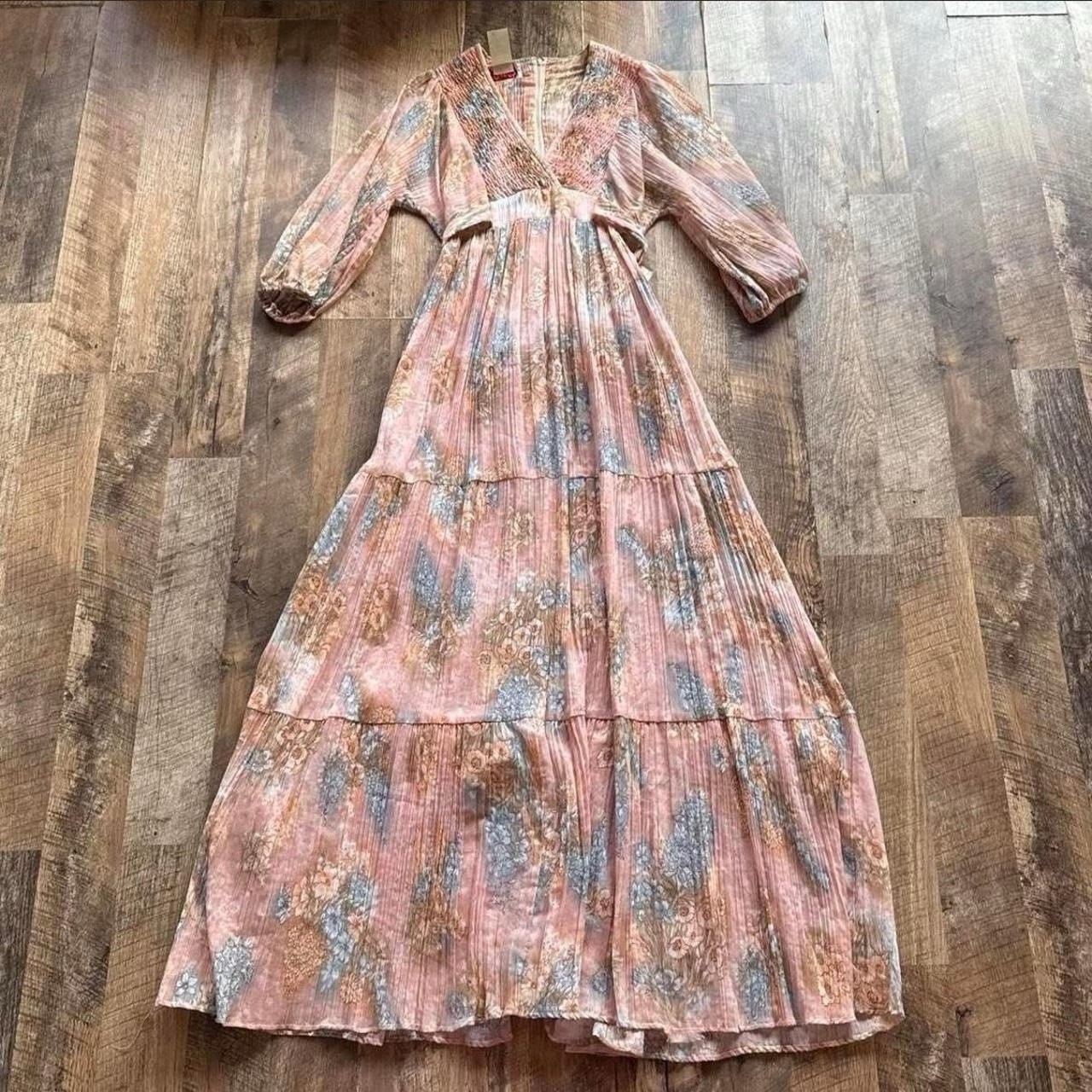 Vintage 70s Floral Prairie Cottage Core Maxi Long Sleeve Dress