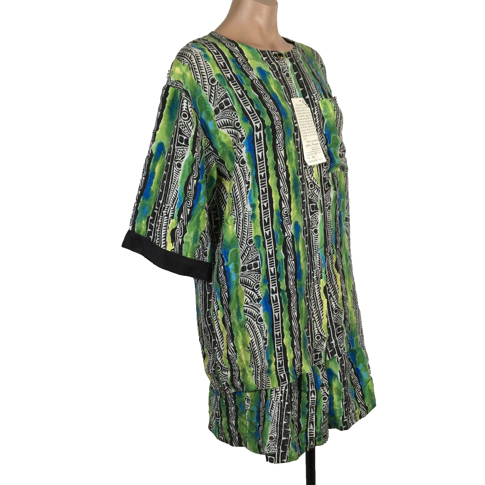 VTG 80s Geometric Short Blouse 2pc Silk Suit Hattie Carnegie Art 2 Wear M NEW