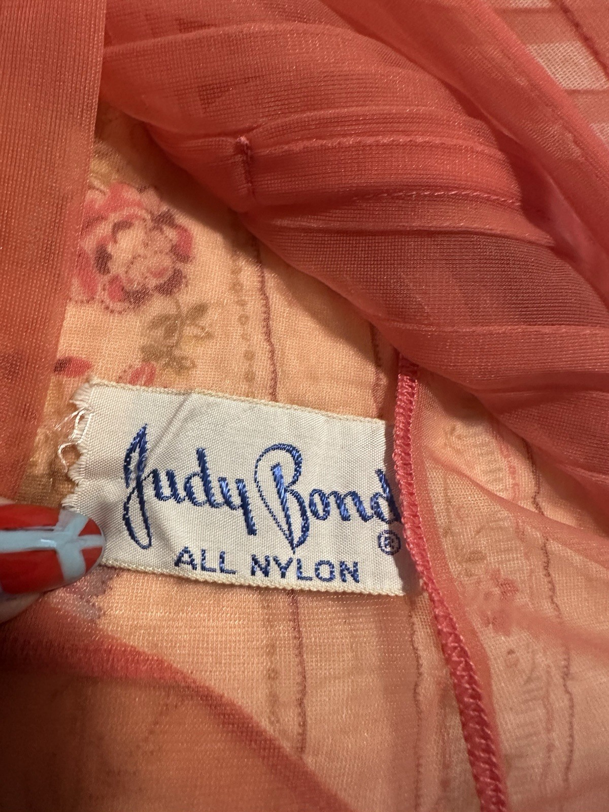 Vintage 1950s Judy Bond Sheer Coral Nylon Smocked Pintuck Rockabilly Pinup S M