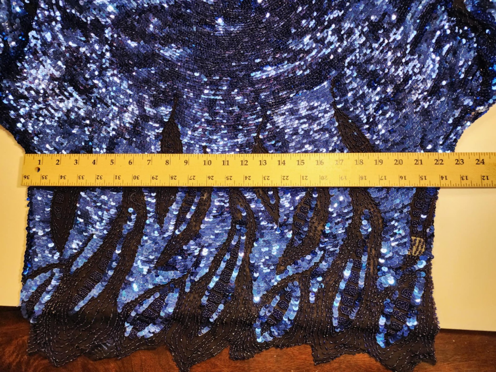 Vintage Oleg Cassini Black Tie Blue Sequin Flame Top XL Silk Beaded Trophy…