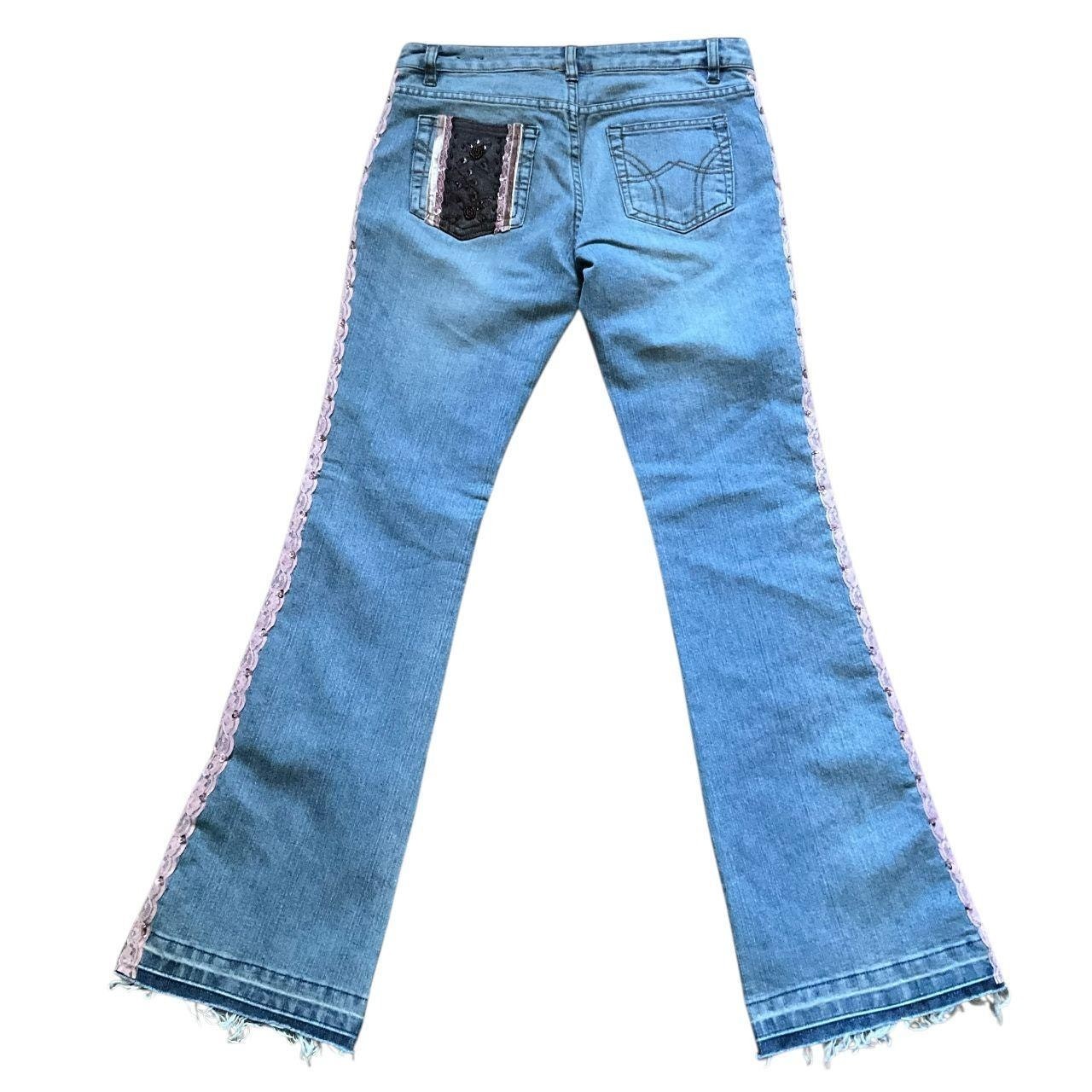 Clash Lace Sequin Embroidered Flare Jeans: Y2K