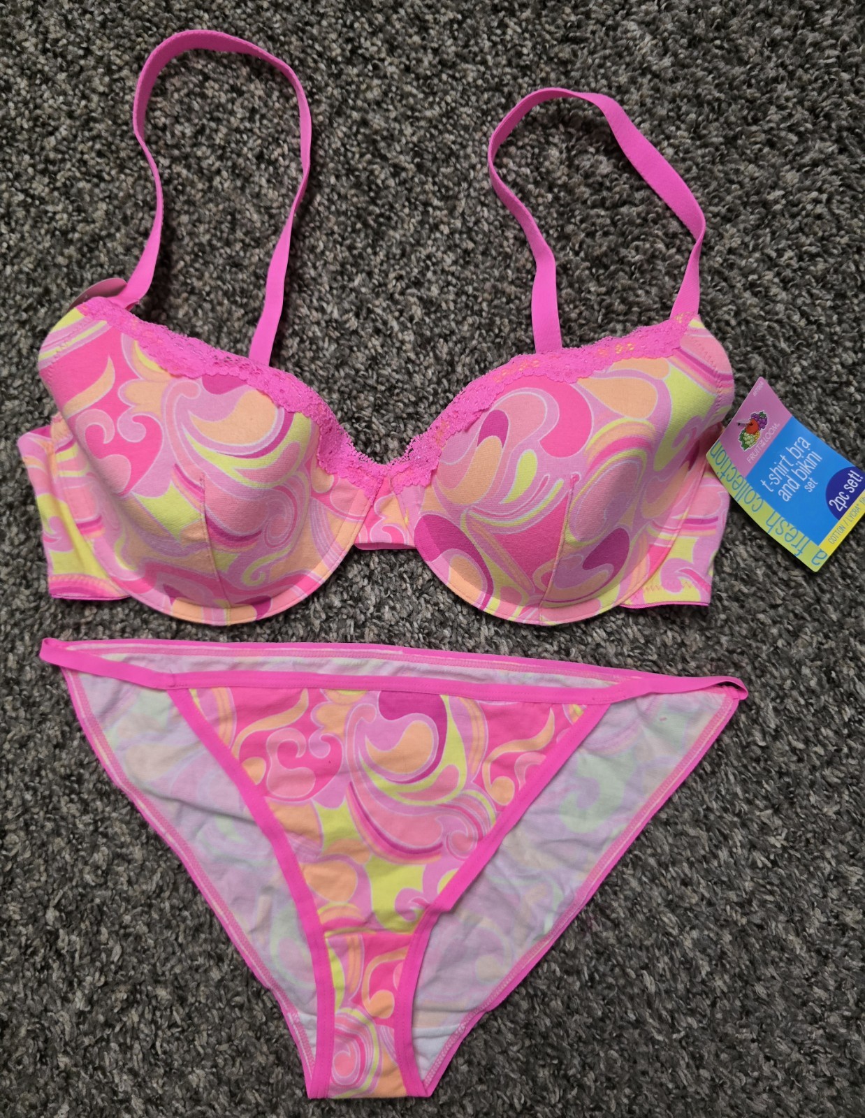 Vintage Y2K Bra 36D & Sz 7 Bikini Panties SET Fruit of the Loom Read NWT