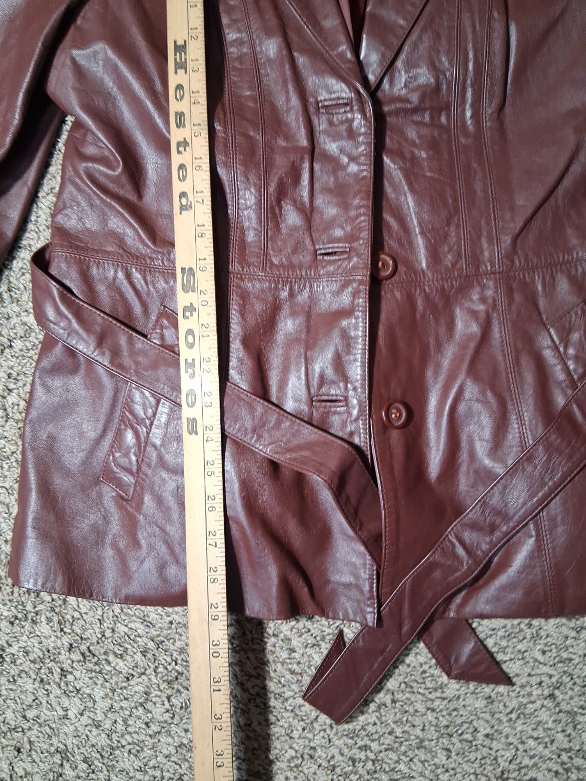 Vintage Genuine Leather Jacket Coat Womens 16 Oxblood Burgundy Retro 70s TD38D