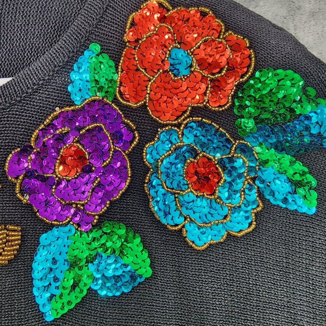 NEW Vintage Fitting Image Sweater Womens 14/16 Black Multicolor Sequin Beaded