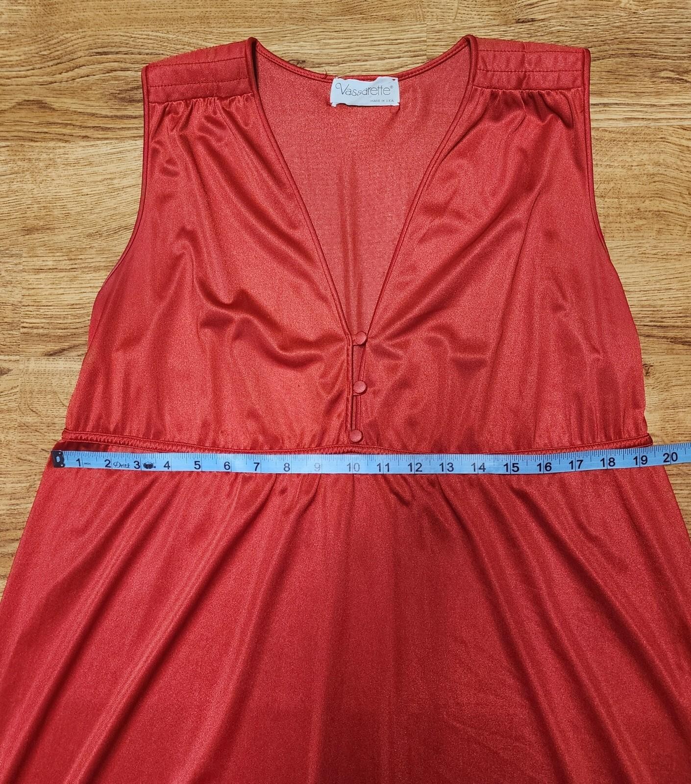 VTG Vassarette Nightgown Large Red Full-Length Lingerie Nylon Empire Waist READ