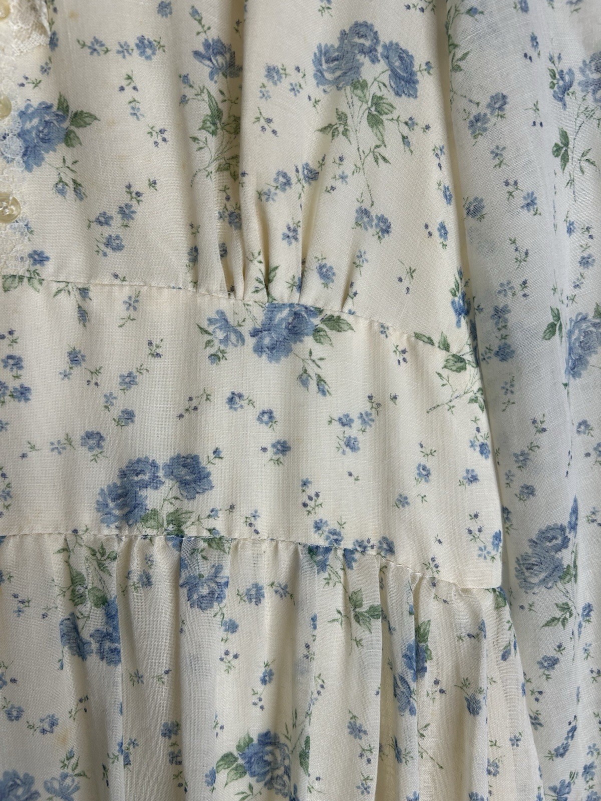 Vintage 1970’s Dress Women’s Ivory Floral Aline Prairie Cottage Core