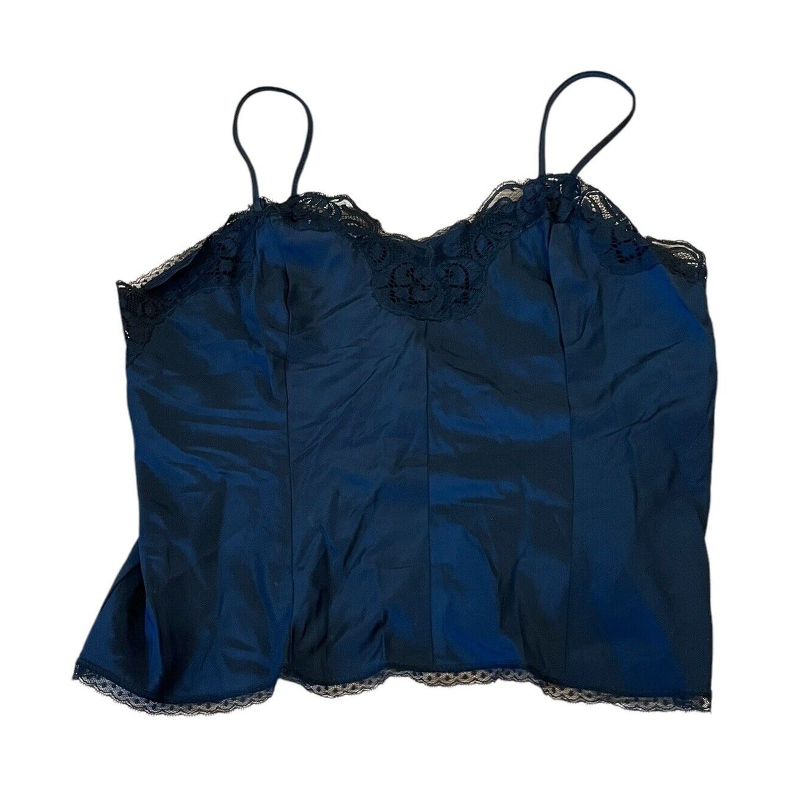 Vintage Lady Lynne Womens Camisole Cami USA Satin Black Lace Trim RN14284