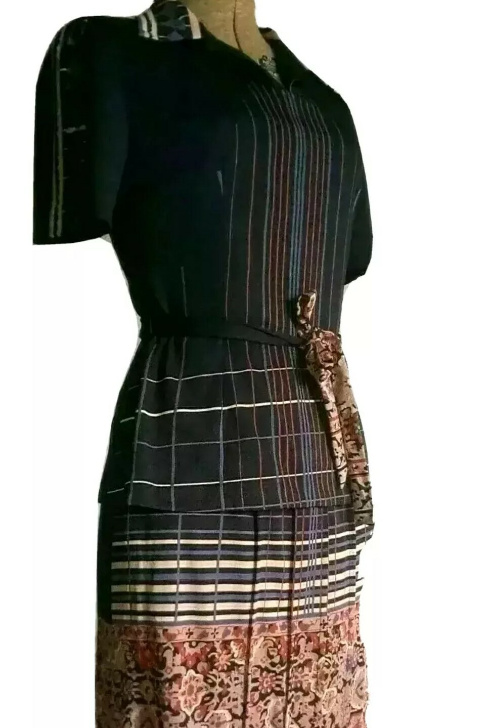 Vintage 1970s Quality Tailored PEPLUM FITTED MIDI DRESS by Zeinee Boutique Sz S