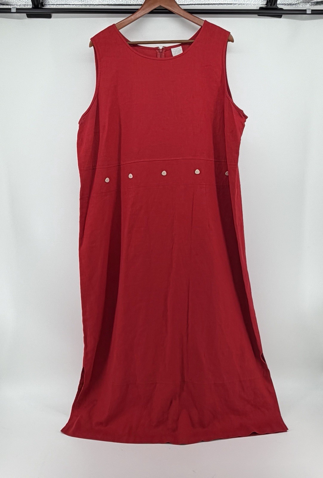 Vintage Studio C Plus 2pc Linen Blend Maxi Dress Blouse Set Red 22W 3X Pleated