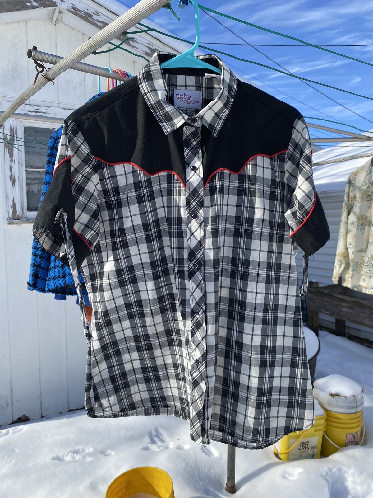 Vintage Kenny Rogers Western by Karman Shirt Plaid Sz 17/18 Snap Buttons