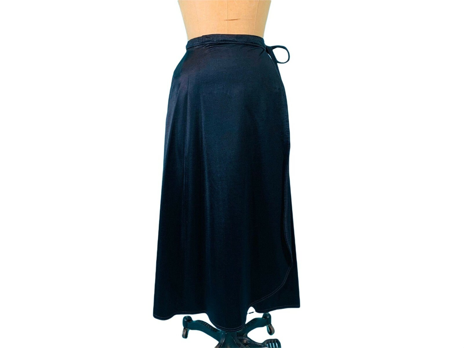 Vintage 1970s Wrap Skirt Black Shiny Spandex Spalding Sporty W 23&Prime;+