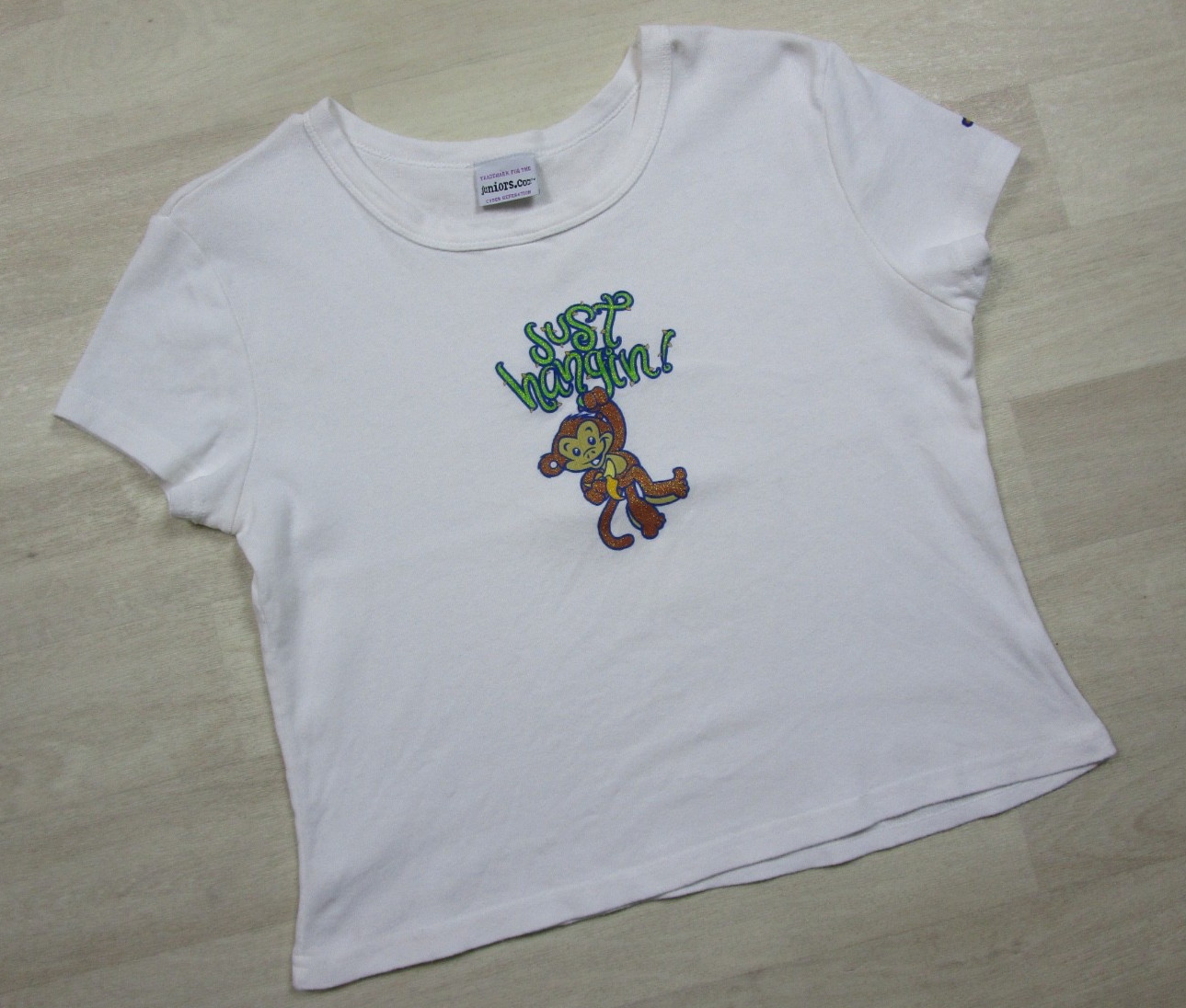 Vintage Y2K Monkey Glitter T-Shirt (M/L) Baby Tee Just Hangin Cyber E-Girl 2000s