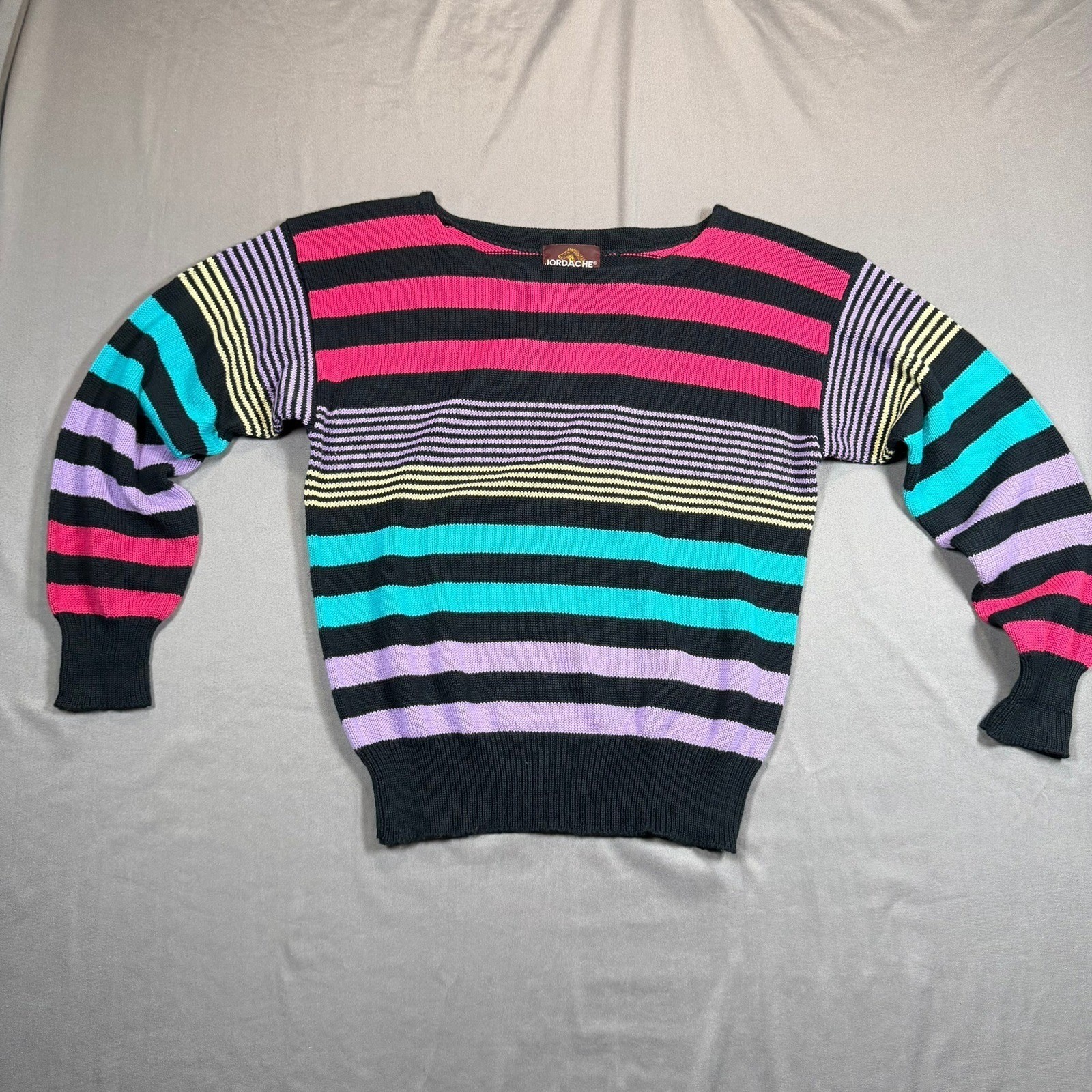 Jordache Vintage Womens Medium Multicolor Striped Knit Boat Neck Sweater Casual