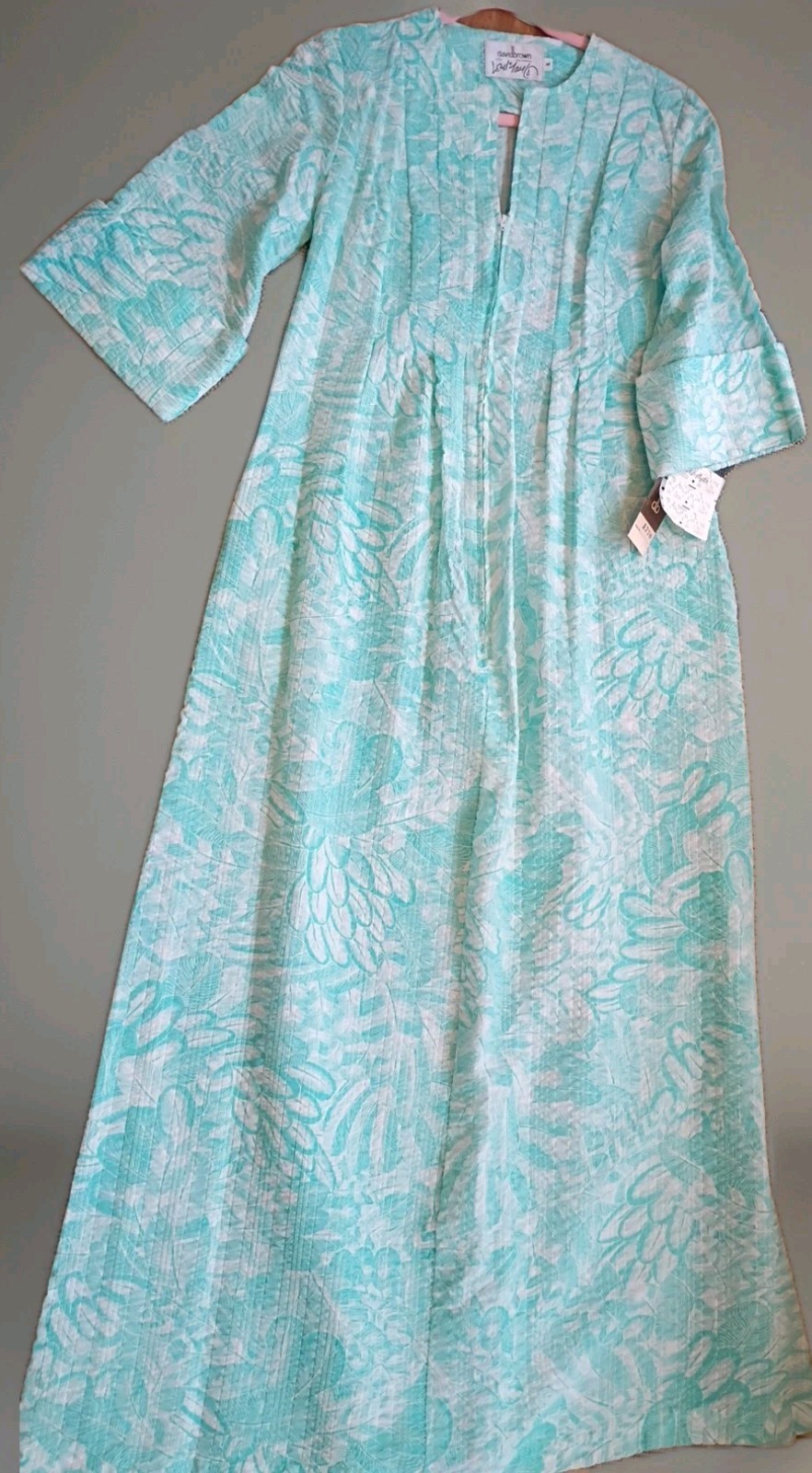 Vtg Elegant David Brown California Long Summer House Dress Gown Robe S USA NWT