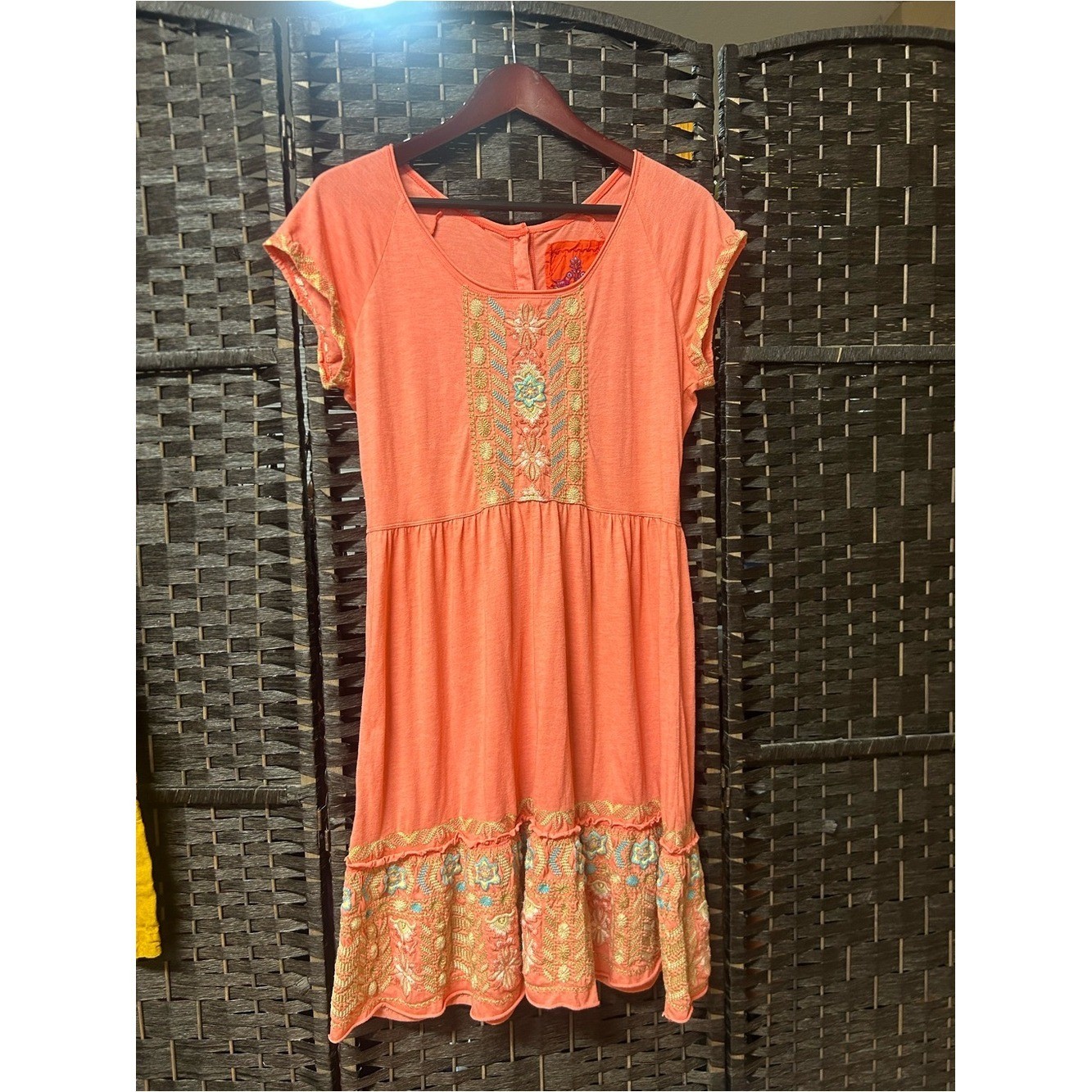 Johnny Was retro style pink embroidered dress size medium