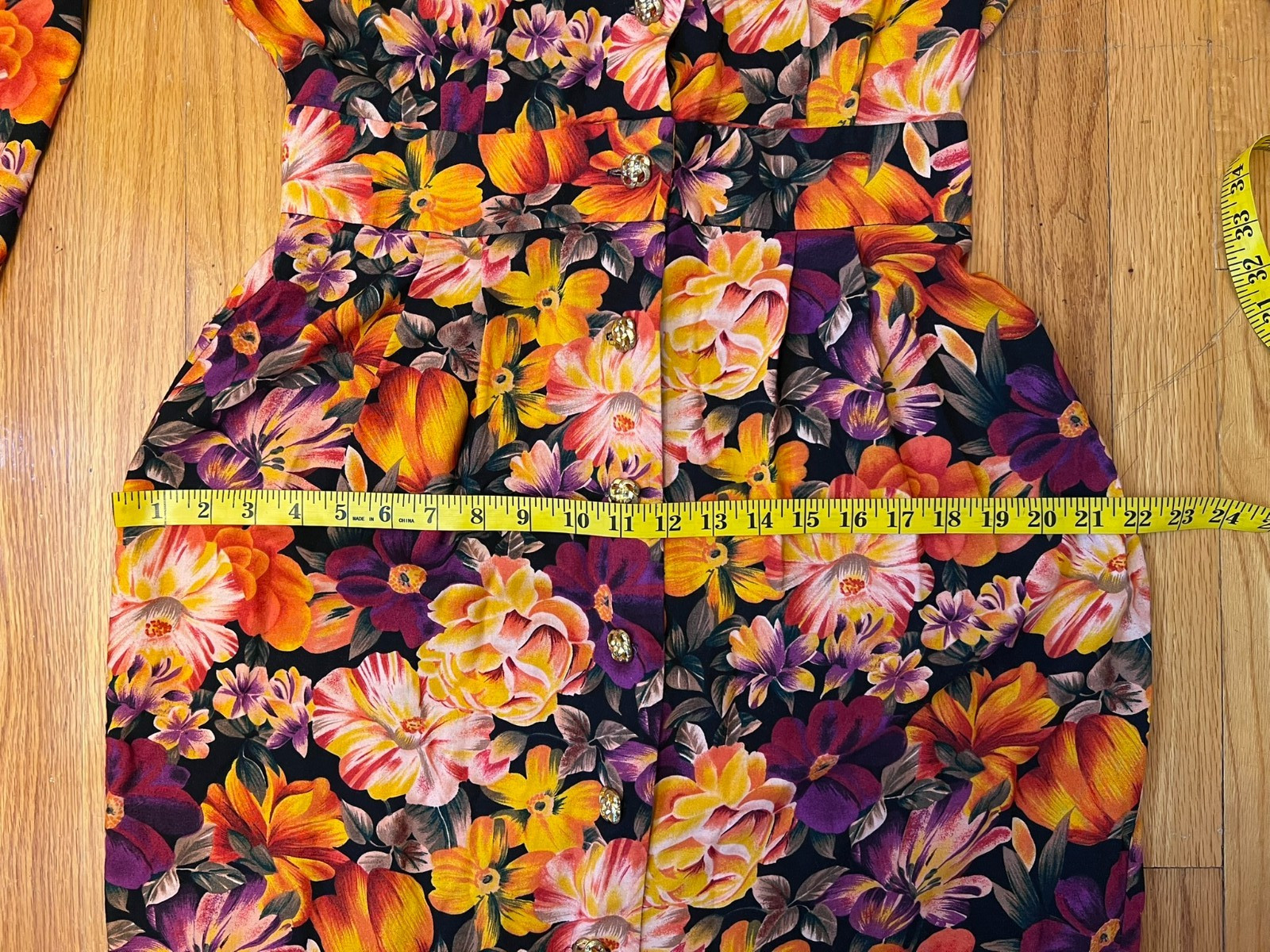 Vintage Special Effects Orange Floral Long Sleeve Dress Size 10, fits M or 6-8