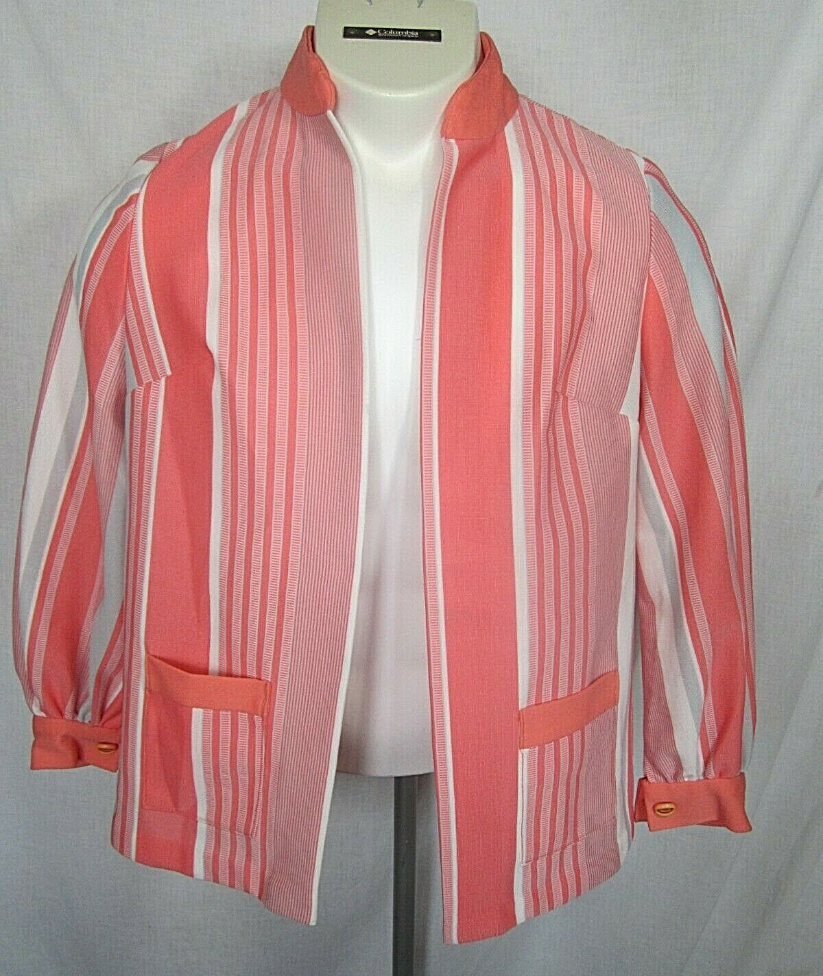 Vintage 70s Women&rsquo;s Suit Jacket Top Peach Double Knit Polyester Cover Up Sz M L