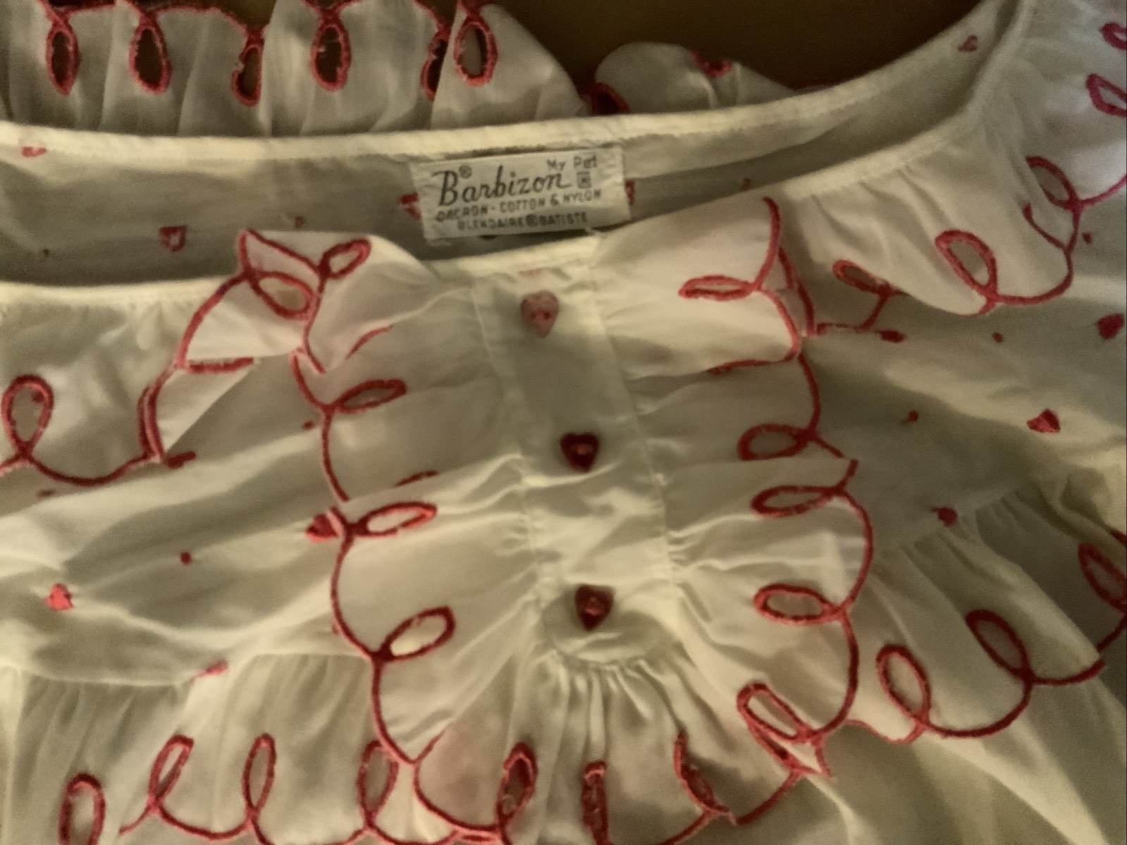 VTG Barbizon Nightie Bloomers M Ruffle Cottagecore Red Heart Blendaire Batiste