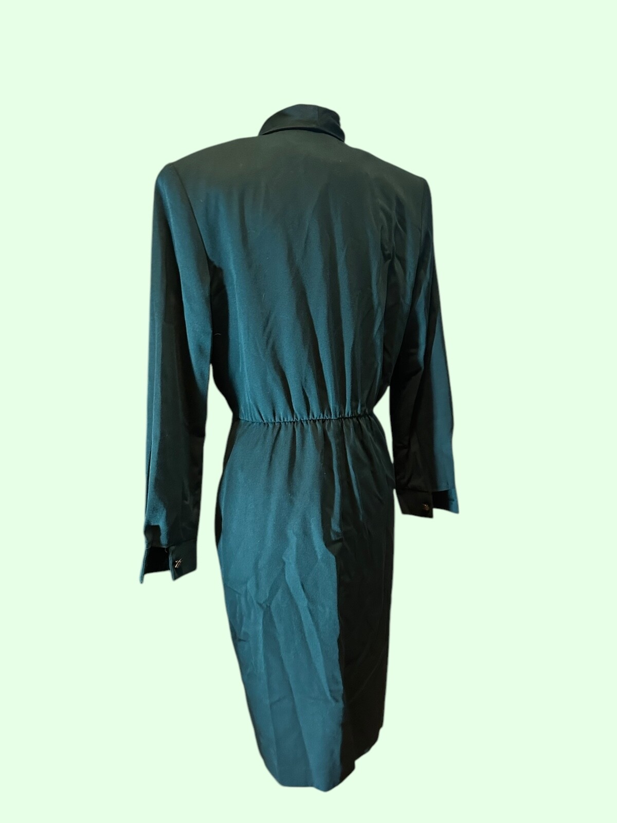 Vintage 80&rsquo;s Forest Green Retro button up career business dress size medium