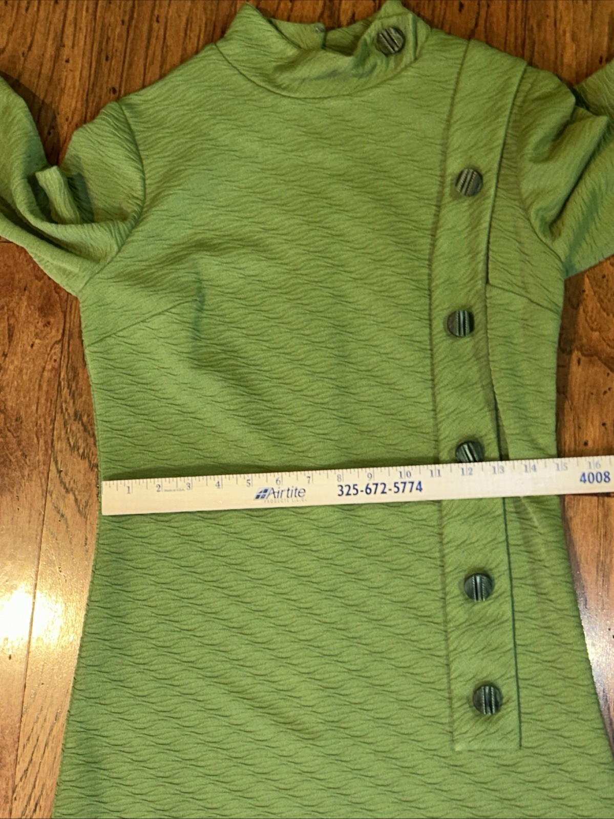 Vintage Retro Mod Dress 60s 70s Acacado Green Polyester Handmade Medium