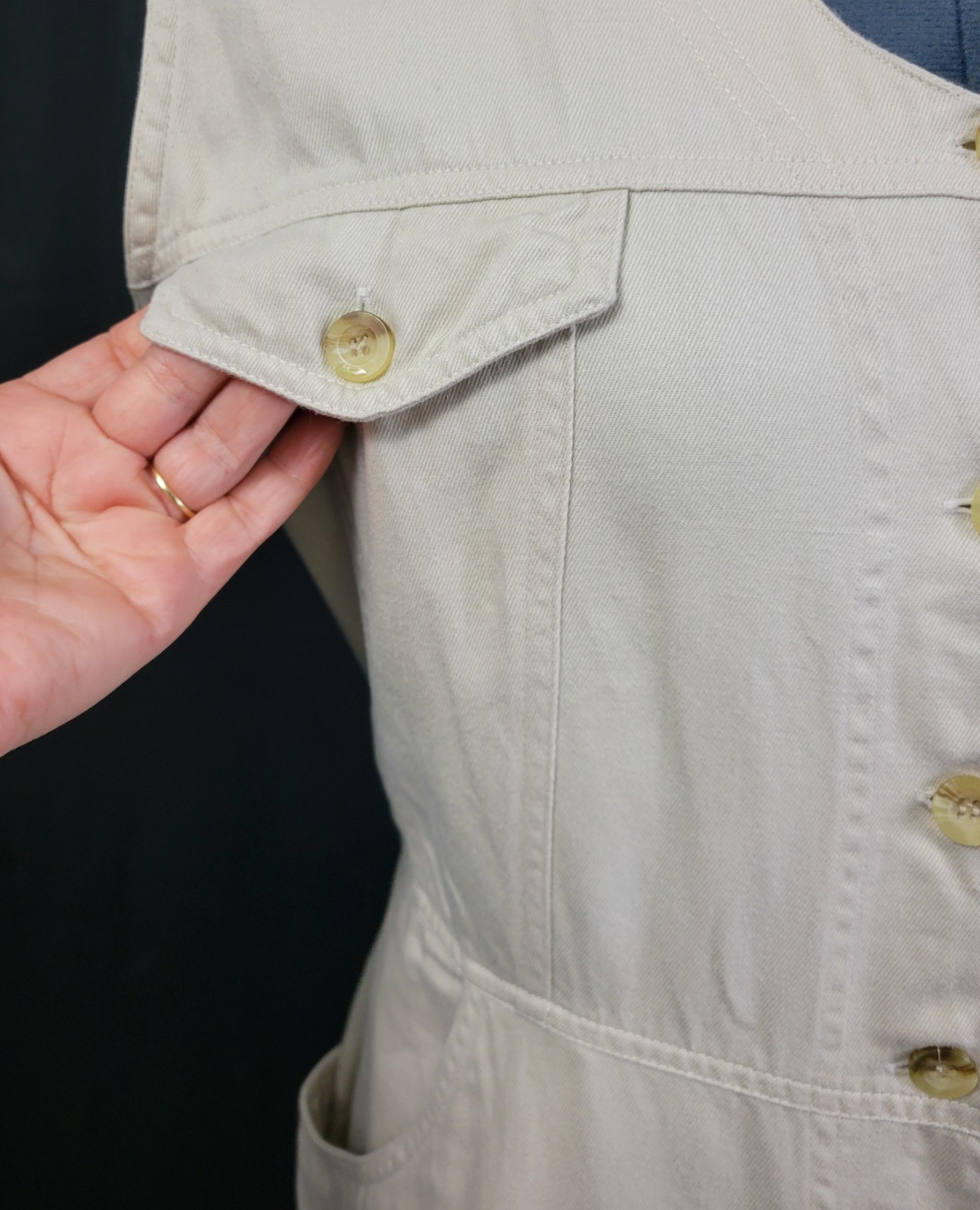 Vintage Access Light Khaki Button Down Sheath Dress Size Small
