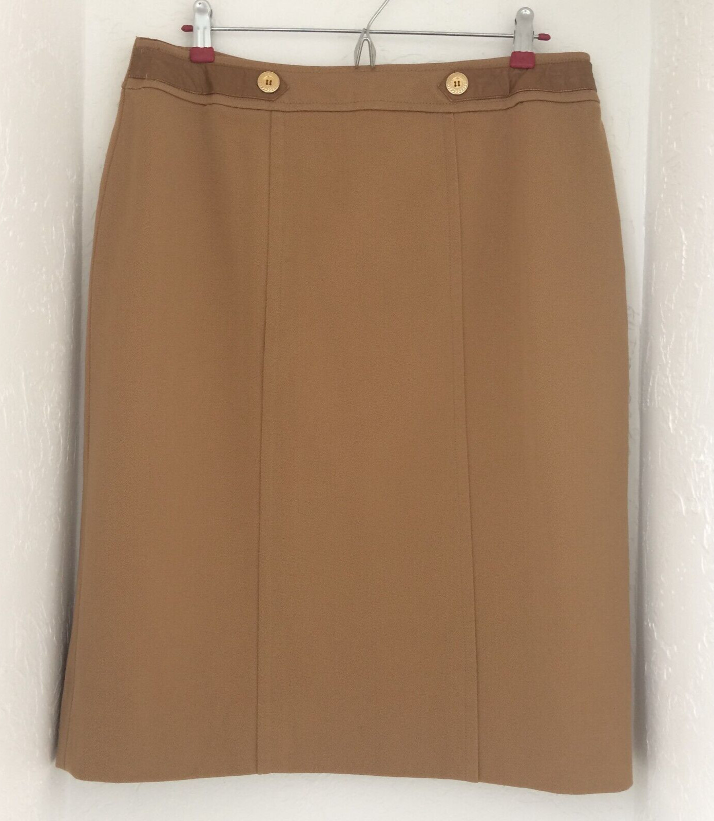 Vintage CELINE Wool Skirt Camel Color Solid Pattern 46 Made in Italy
