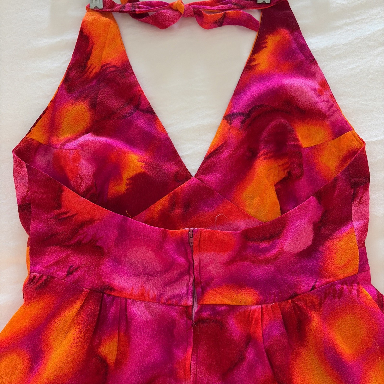 Vintage 70’s Hawaiian Halter Maxi Dress Hot Pink/Orange Tiki Polynesian Size Med