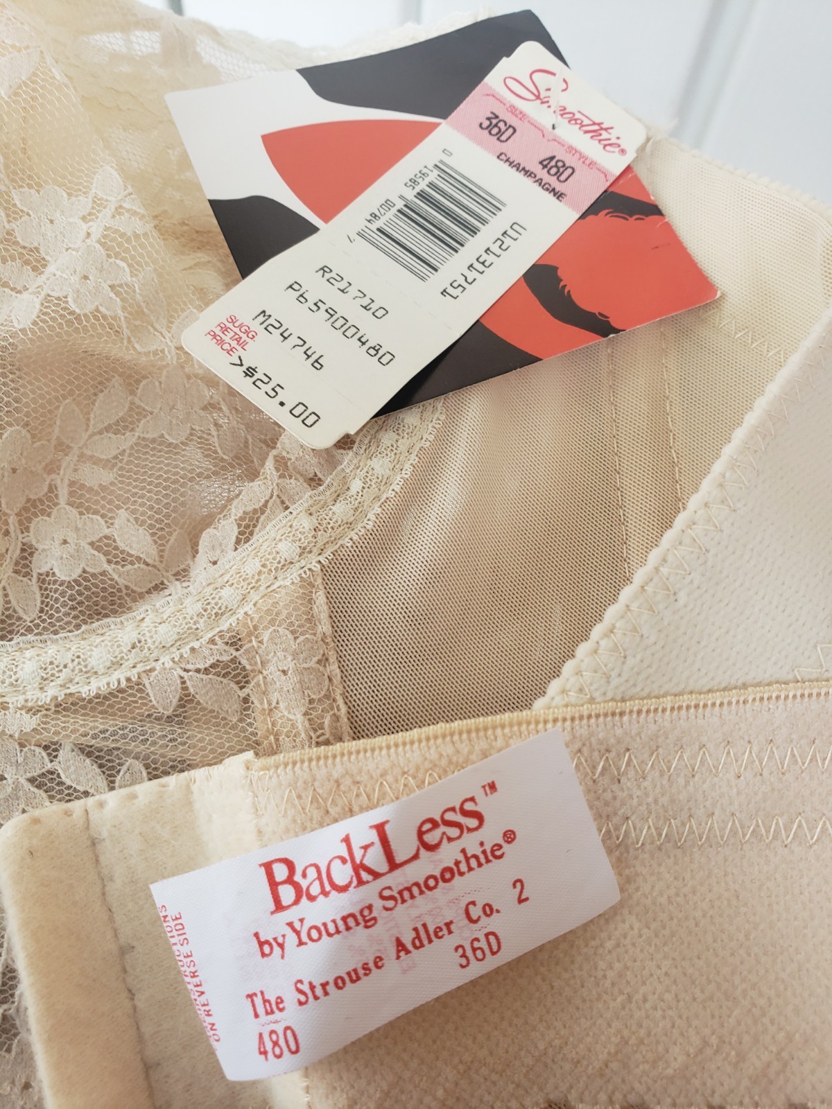 Vintage Backless by Young Smoothie Longline Corset Bra Size 36D Beige NEW