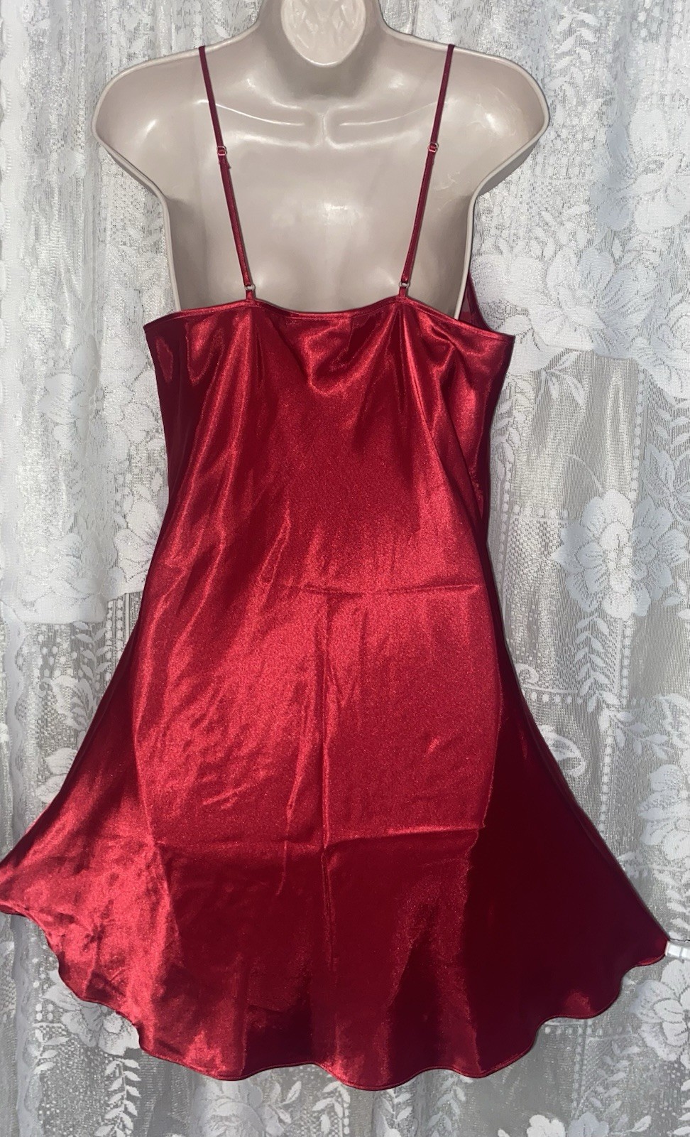 Vtg NWT S M+ CHERRY Red Satin WRAP ILLUSION Babydoll Peignoir Robe Nightgown Set