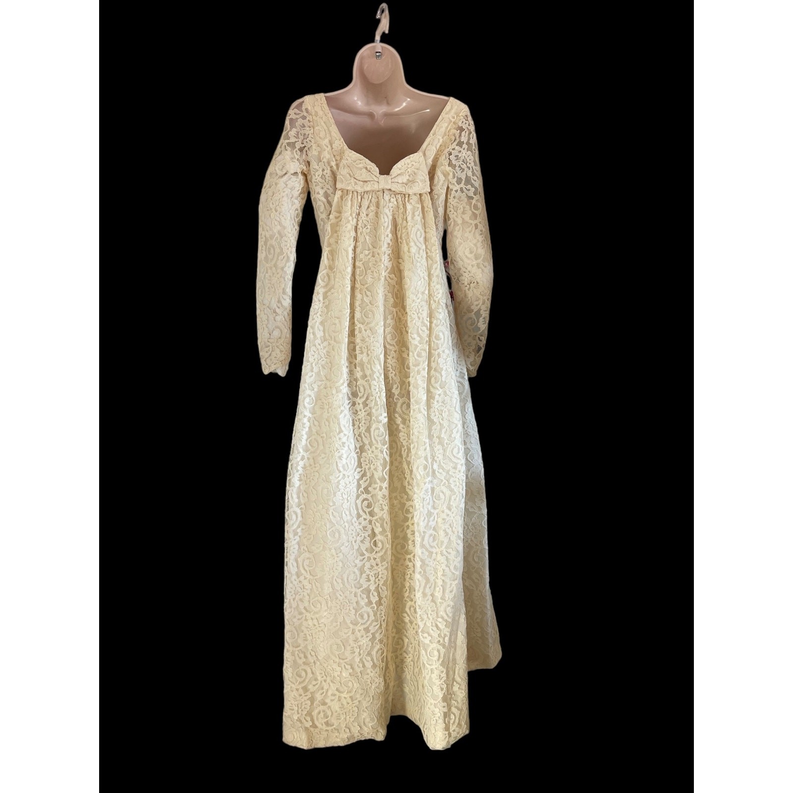 60&rsquo;s Watteau Train Mod Lace White Party Dress Bow Back