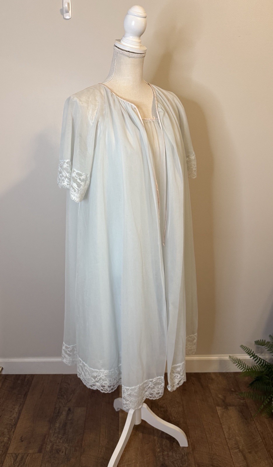 Vintage 60s Vanity Fair Chiffon Peignoir Set Powder Blue Sz S