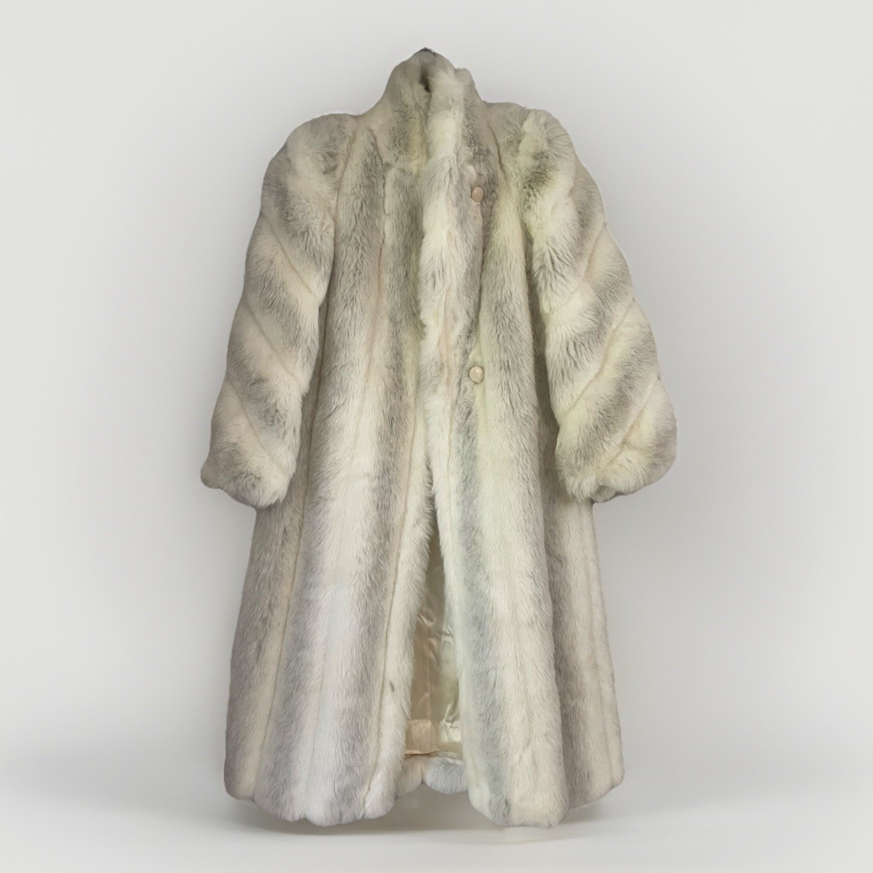 Vintage 70s Avec Tu Glenoit Faux Fur Women’s Small Long Coat Ivory & Grey Fox