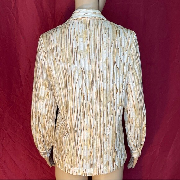 Vintage Graff California Wear Wood Grain V-Neck Button Front Blouse Medium