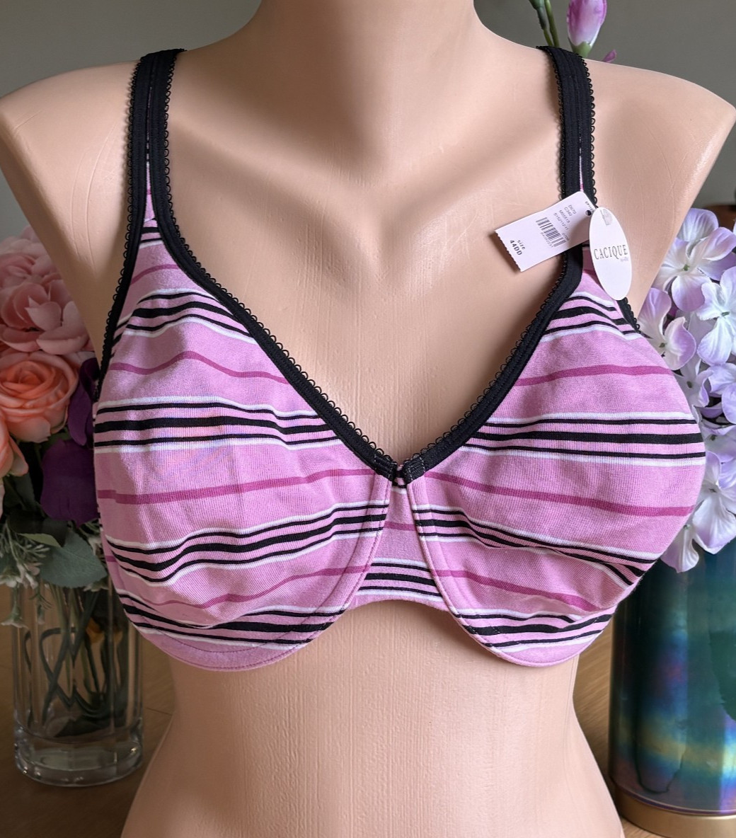 CACIQUE 44DD Pink Striped Molded Cup Cotton Stretch Underwire Demi Bra NWT NEW