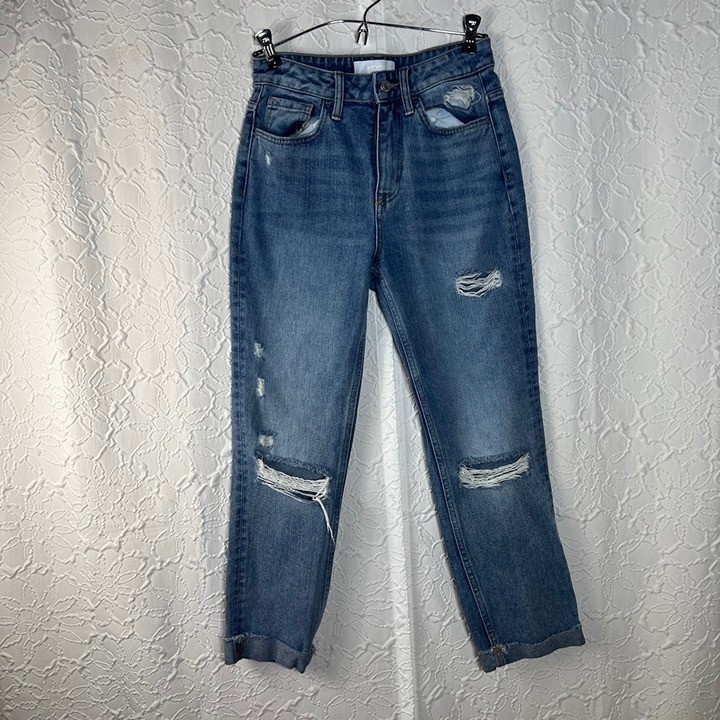 Vervet Blue VT1176 Distressed High Rise Straight Leg Jeans Size 25