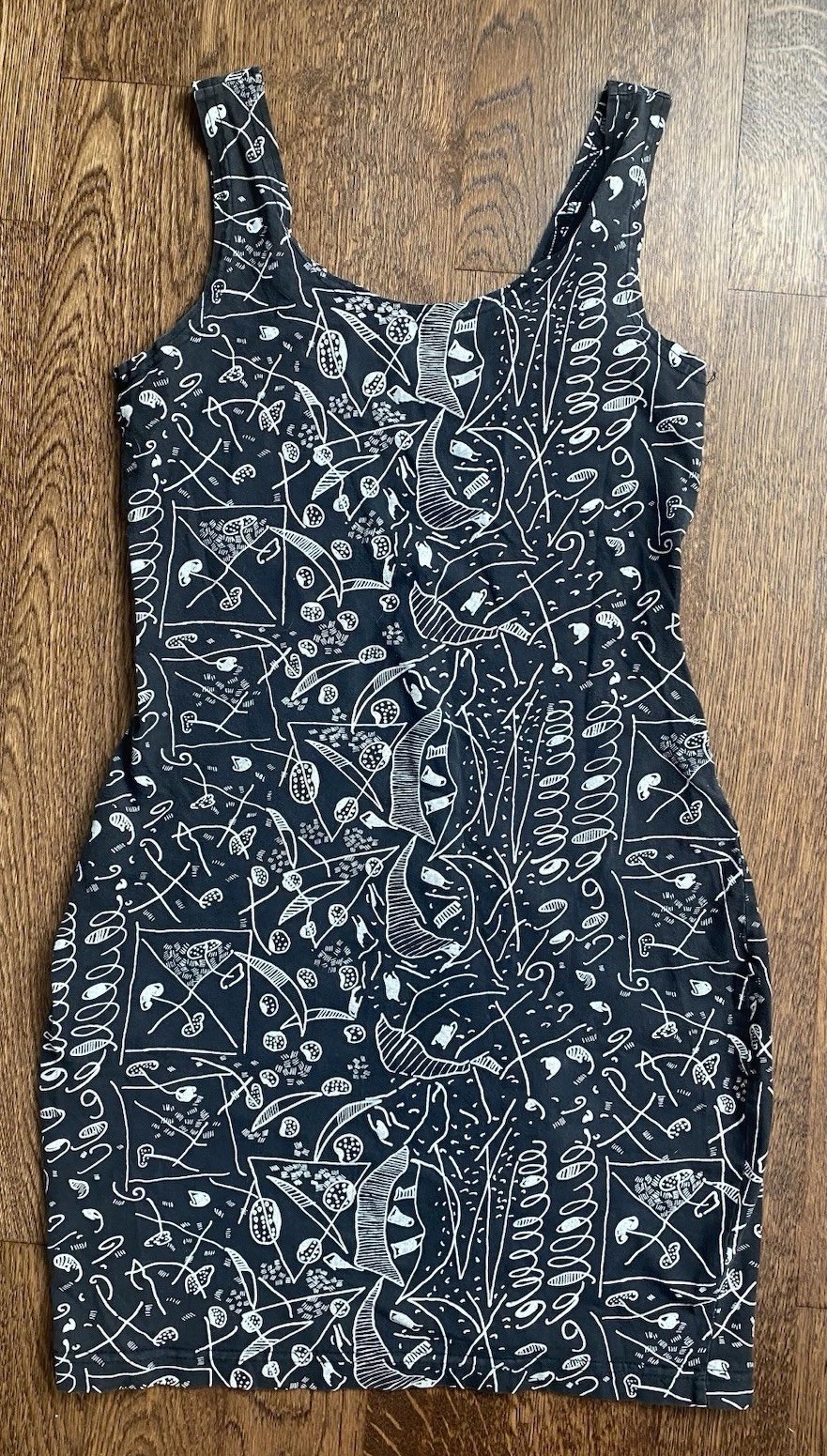 Vintage 80s Sunset Plaza California Fitted Dress All Over Print Bodycon Stretch