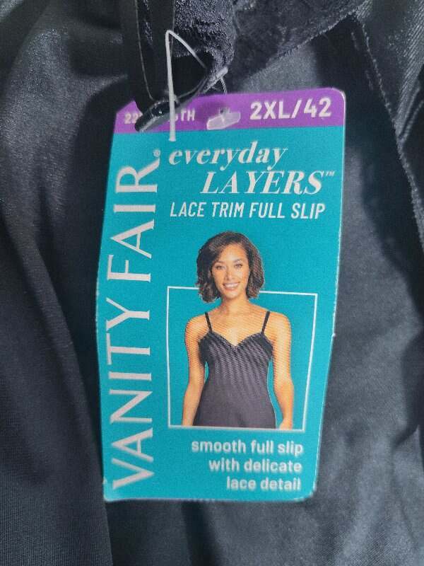 Women&rsquo;s 2XL 42 Vanity Fair Black Slip Everyday Layers Lace Trim NEW NWT