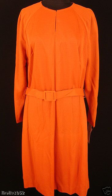 VINTAGE DEADSTOCK EARLY 1970&rsquo;S ORANGE POLY KNIT DRESS SIZE 14-16