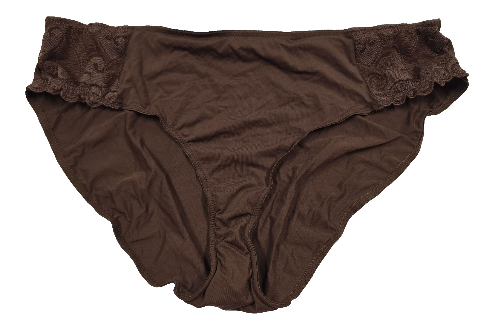 Microfiber Brown Hi Cut Panties Mesh Lace Embroidered Hips XXXL 3XL