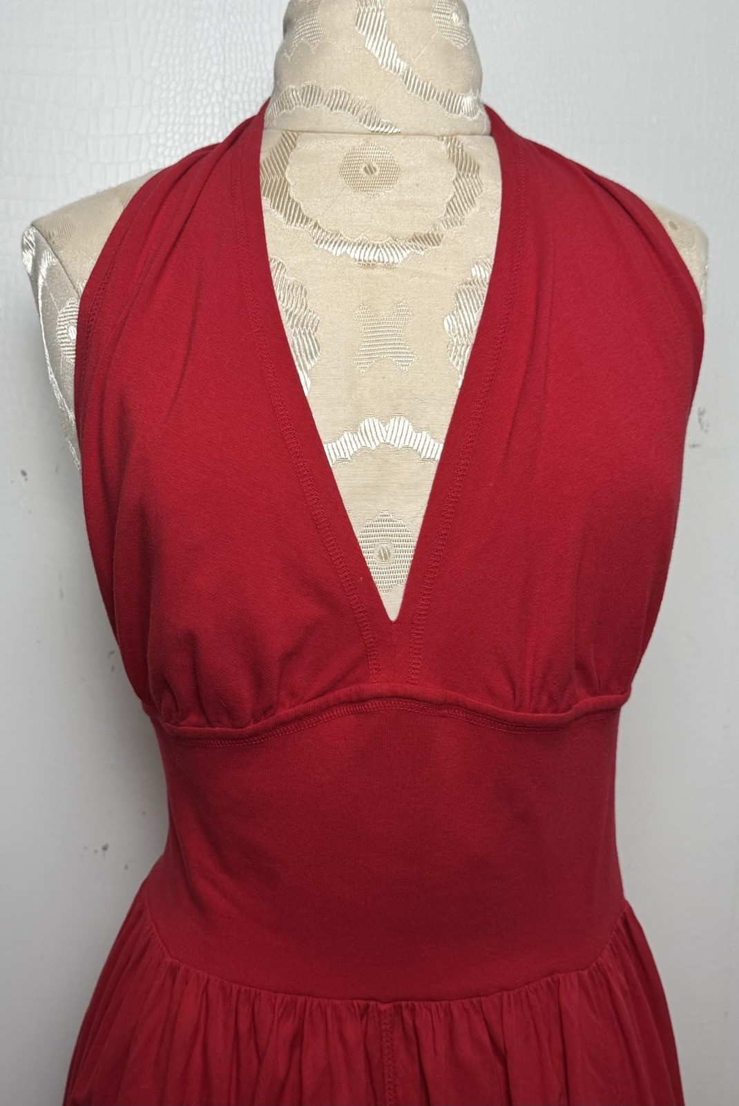 Vtg Luna Luz Red Halter Maxi Dress Resort Glamour Studio 54 Disco Goddess S/M