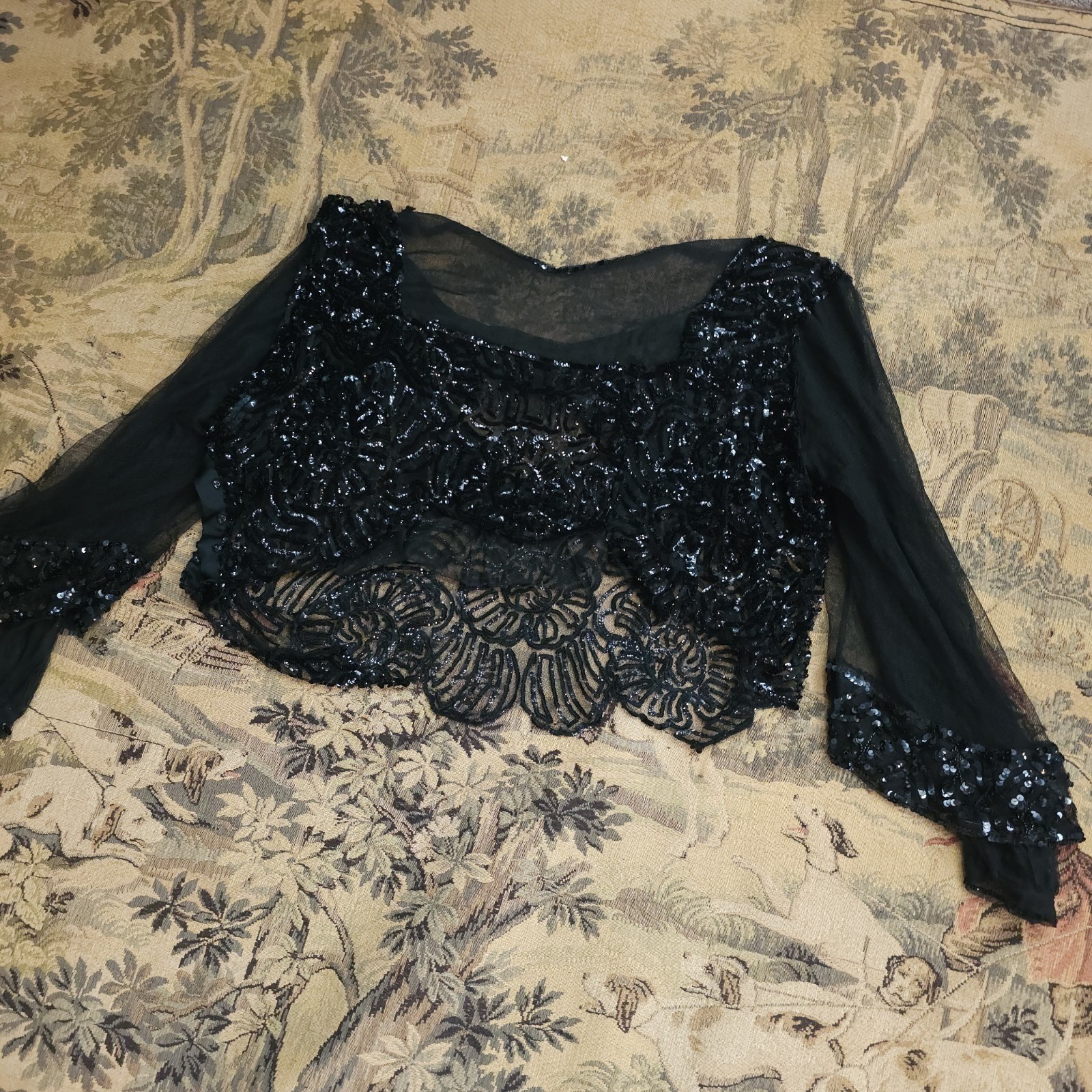 Unbelievable Rare Chiffon Fully Sequined Edwardian 1910s 20s Blouse Top Antique
