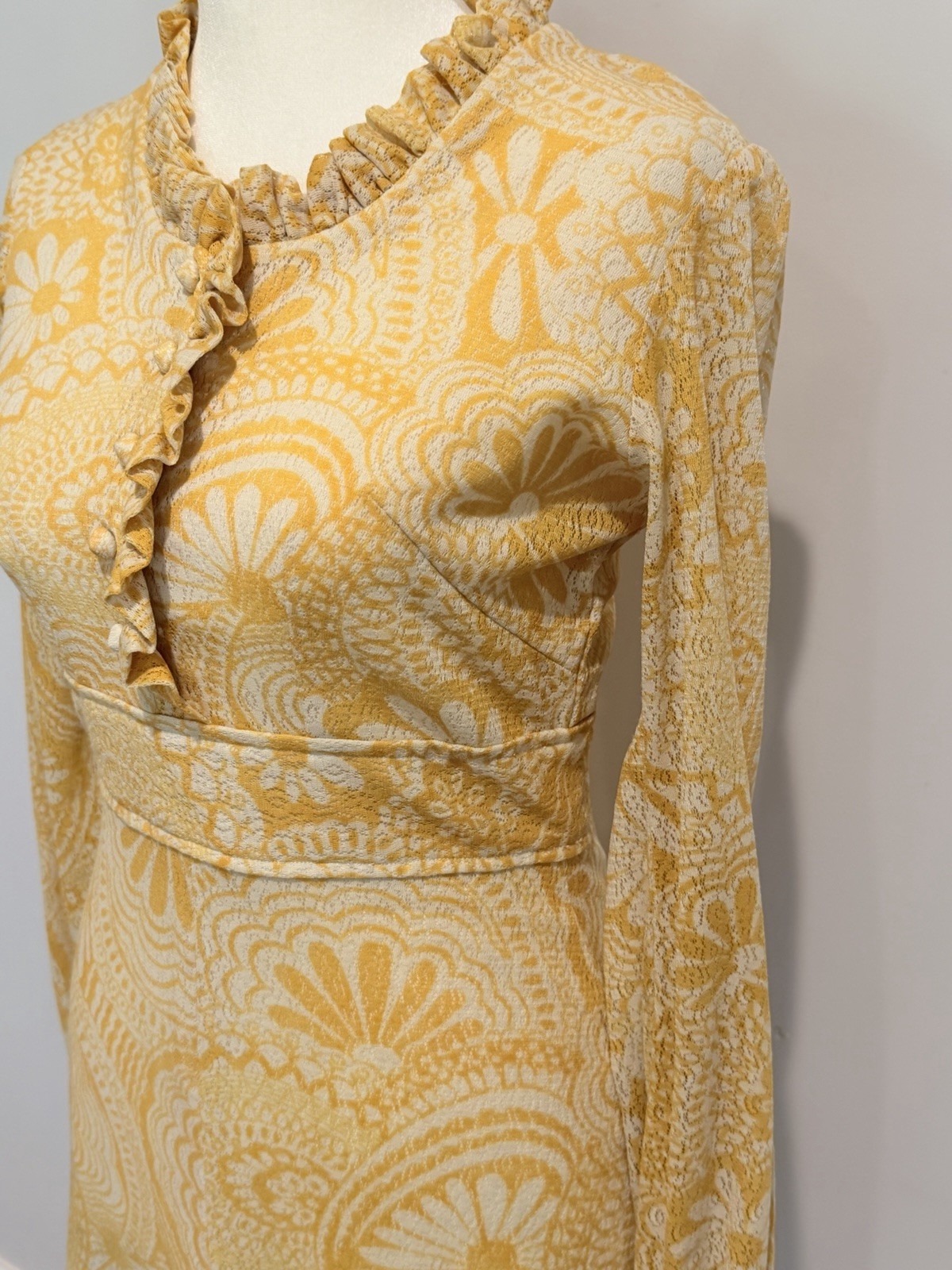 Vintage 60s/70s Mod Mini Dress Yellow Bold Floral Boho Prairie