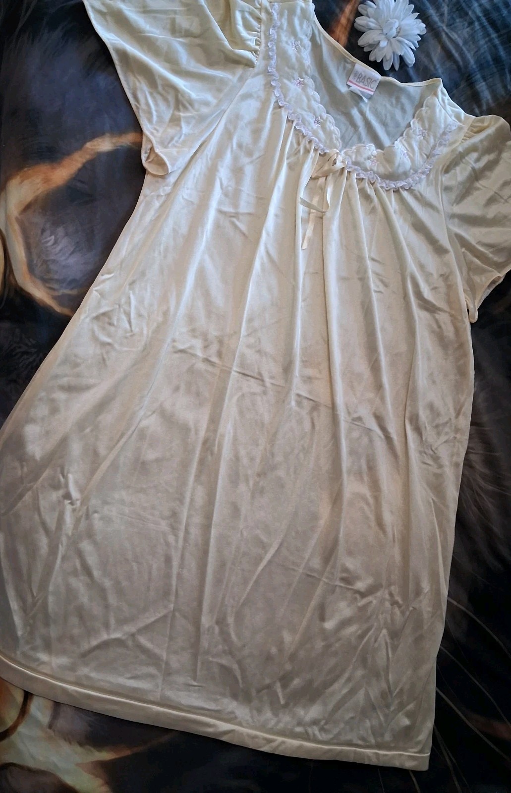 Vintage Simply Basic Nightgown xl Yellow Silky Ruffle Bow Sissy 90s Lingerie