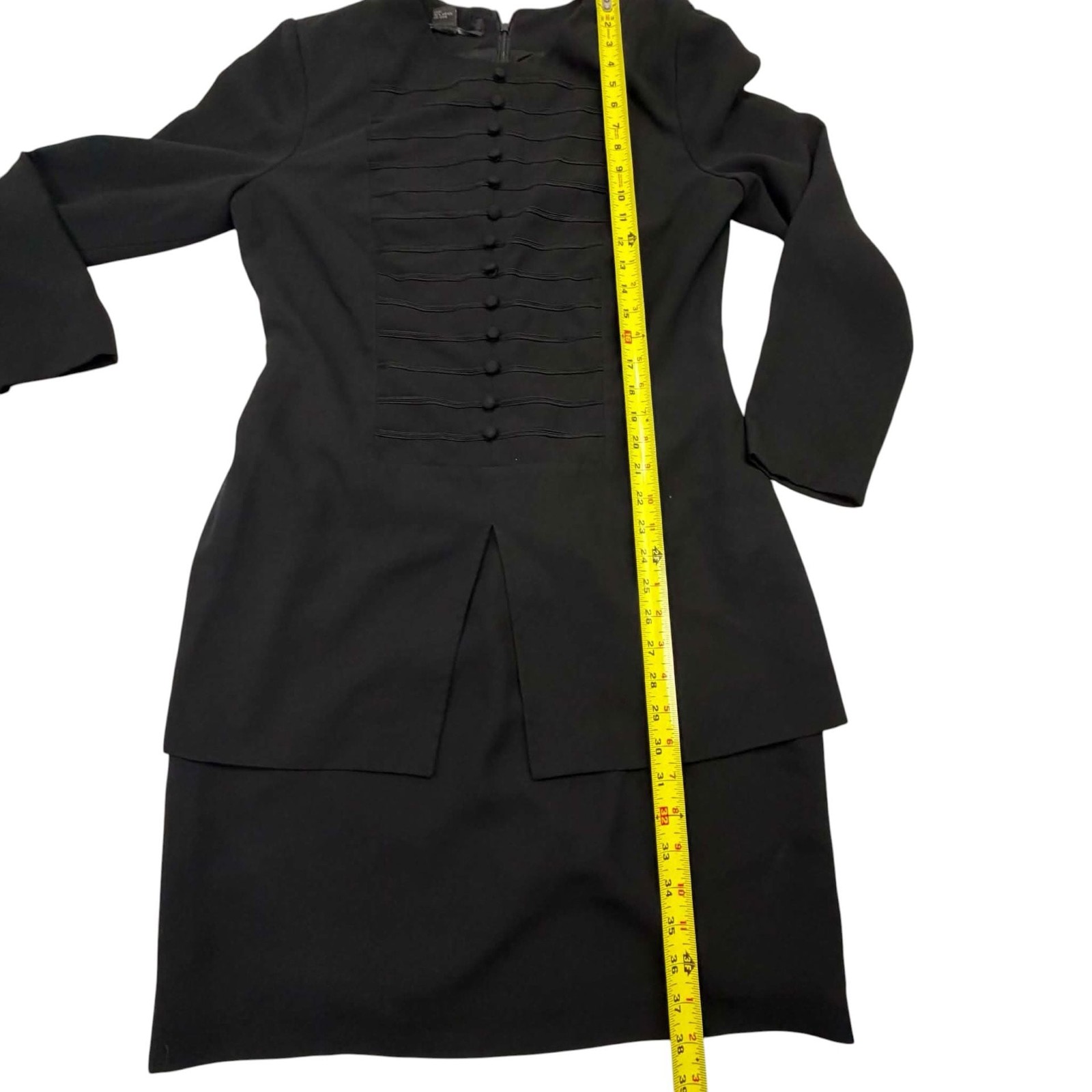 Vintage Maranna Blk Structured Long Sleeve Dress with Decorative Pintuck Buttons