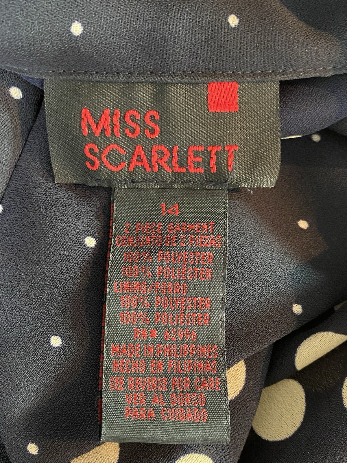 Vintage Miss Scarlet Women’s 2 Piece Maxi Dress Size 14 Polka Dot Patriotic Glam