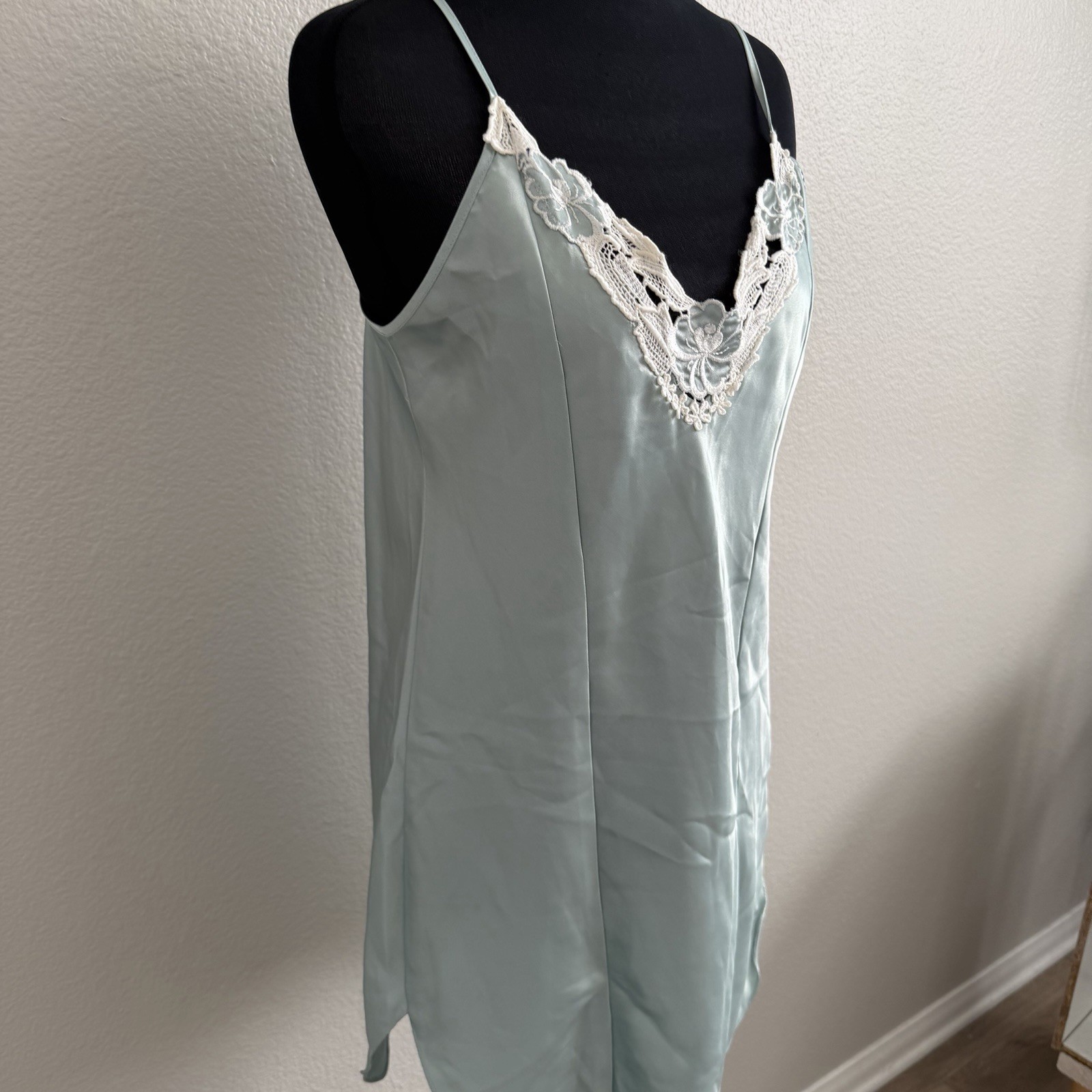 Vintage Small Inner Most Night Gown & Belted Robe Set Satin Sage Green Made USA