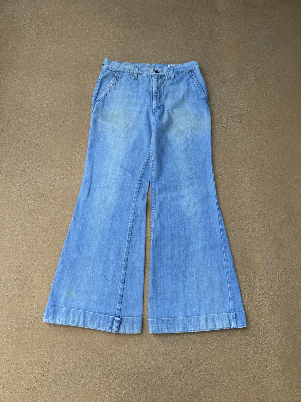 Vintage 70’s Viceroy Faded Bellbottom Flare Hippie Blue Denim Pants Size 31×29