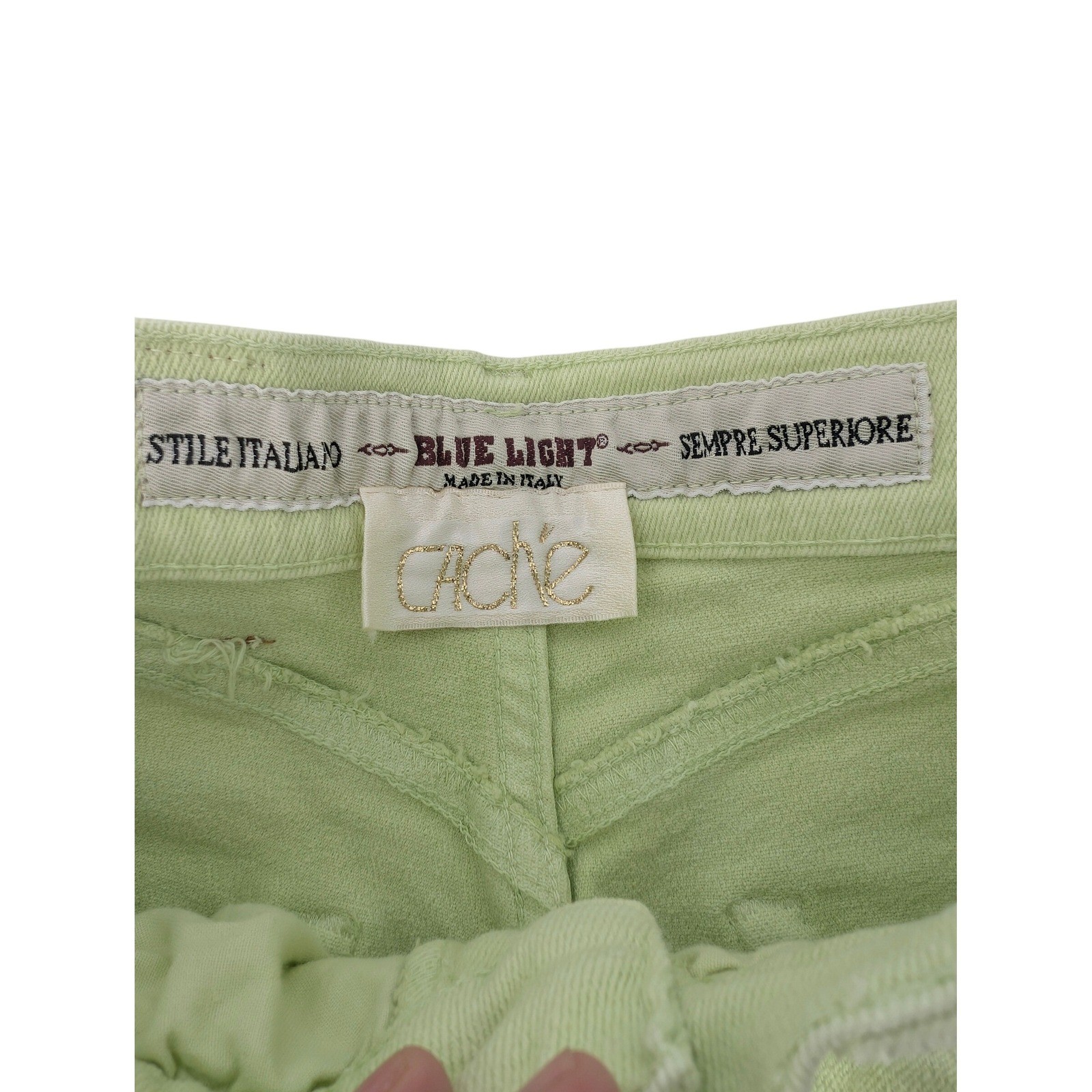 Y2K Blue Light Cache Jeans Womens 25X30 Lime Green High Rise Made in Italy
