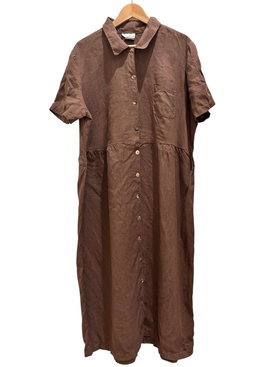 Vtg 100% Linen Dress Brown Cottagecore Lightweight Made in U.S. Size 16